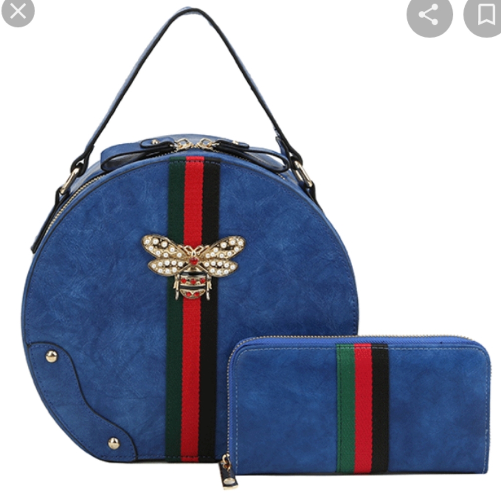 COPY - Trendy Blue Round Satchel with Bumblebee